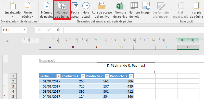 Cómo establecer el número de página en Excel
