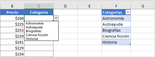 Lista desplegable automática en Excel