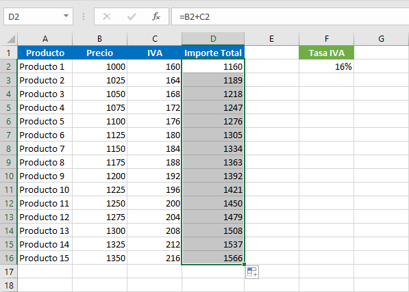 Sacar el IVA a un producto en Excel