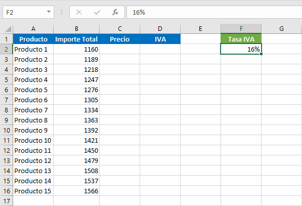 Cálculo de IVA en Excel