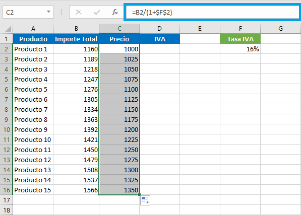 Cómo se obtiene el IVA en Excel