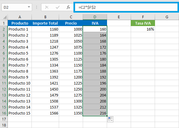 Calcular IVA en facturas con Excel