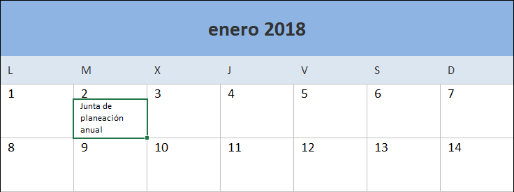 Calendario 2018 Excel domingo a sabado