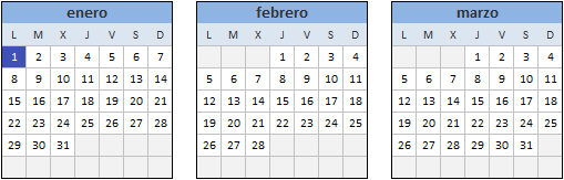 Mini calendario 2018 en Excel