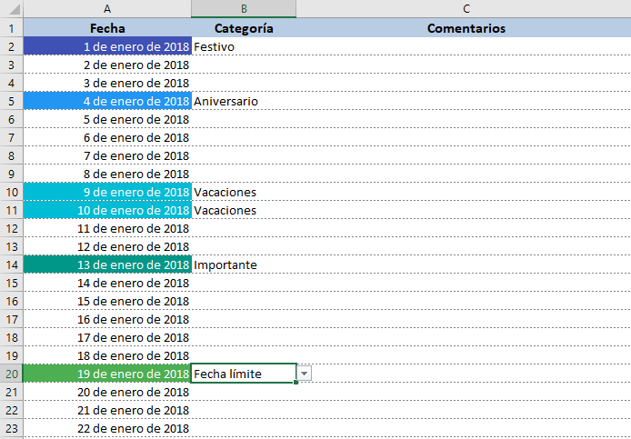 Agenda calendario 2018 en Excel gratis