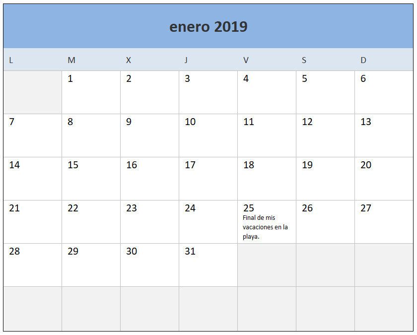 Calendario laboral 2019 en Excel