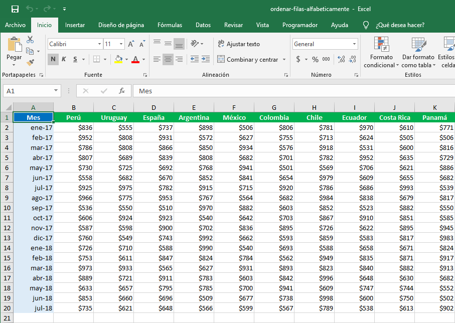 Cómo ordenar filas alfabéticamente en Excel