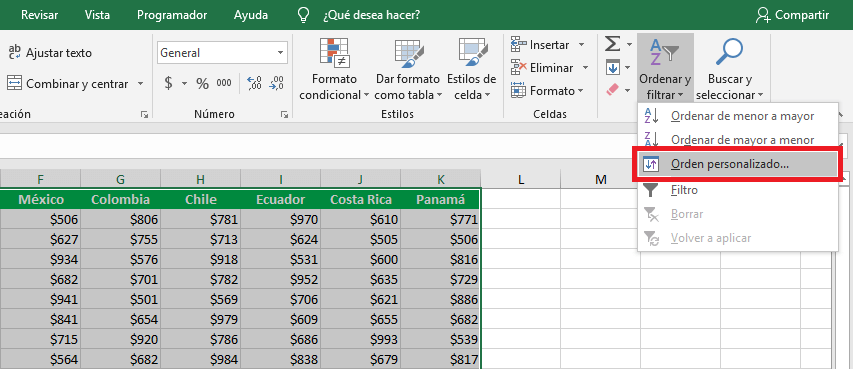 Cómo ordenar datos de manera horizontal en Excel