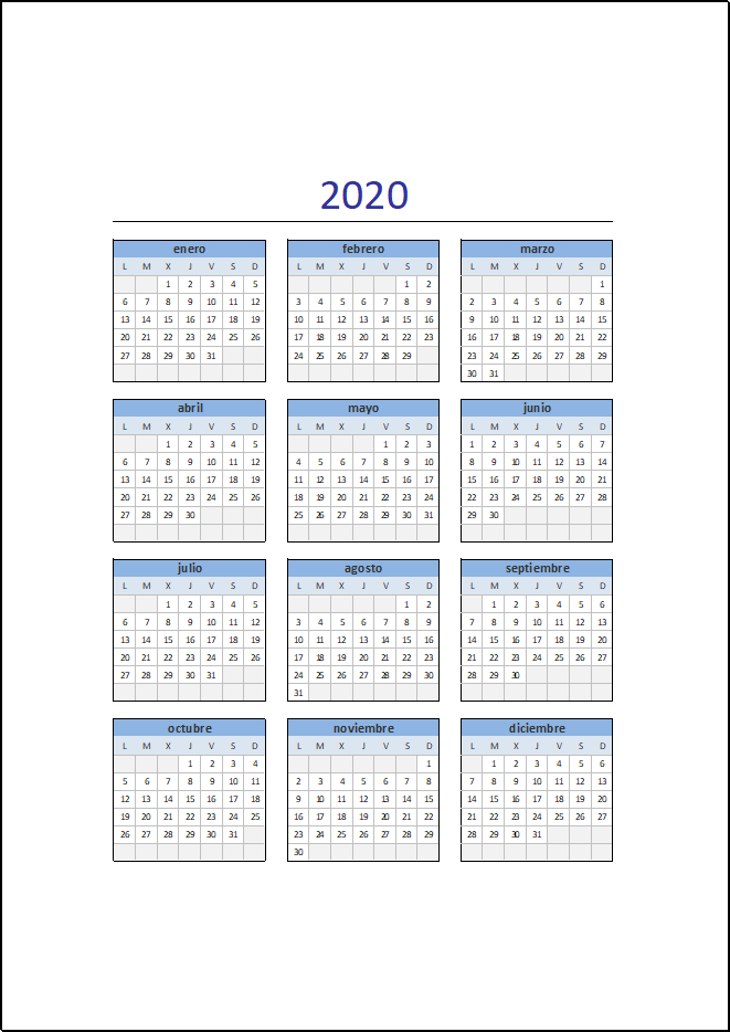 Atención Dar A Entender Útil Plantilla Calendario Excel 2020 Plano ...