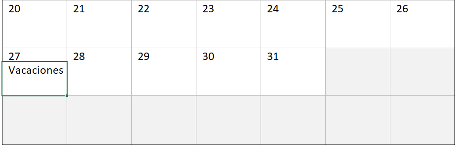 Calendario 2020 Mensual en Excel