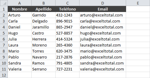 Datos con formato tabular en Excel