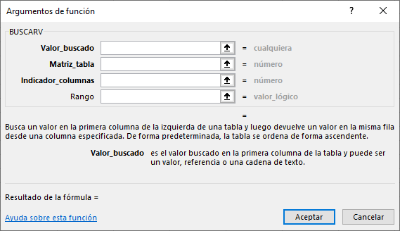 Argumentos de la función BUSCARV