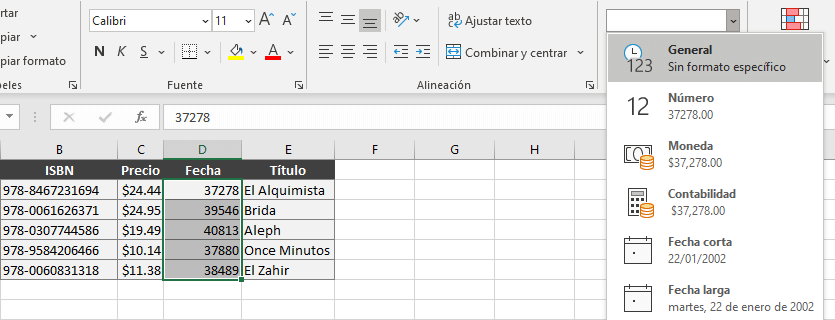 Aplicar formato General a fechas para conocer su valor