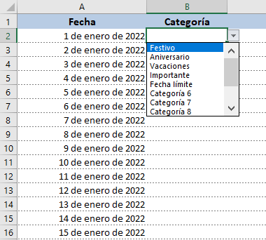 Calendario anual 2022 en Excel