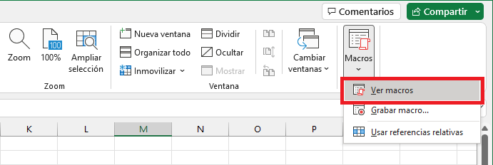 Comando Ver macros en la pestaña Vista