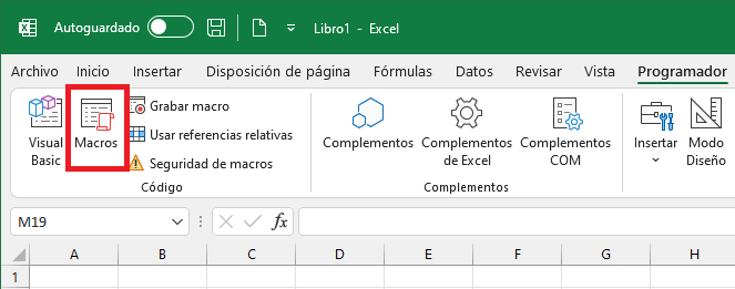 Comando Macros en la pestaña Programador