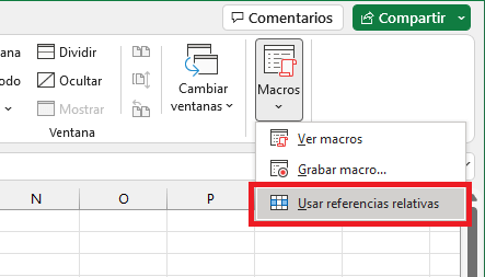 Comando Usar referencias relativas