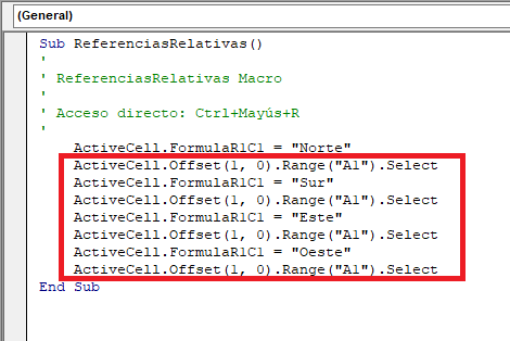 Código de macro grabada con referencias relativas