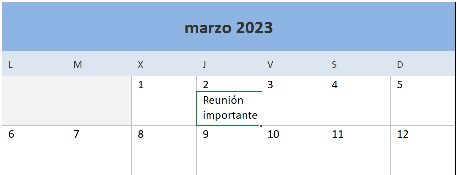 Area de notas en calendario mensual 2023