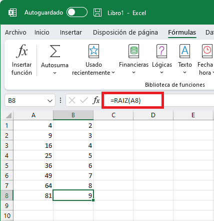 Qué es la función RAIZ en Excel