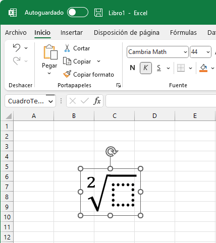 Símbolo de raíz cuadrada en Excel