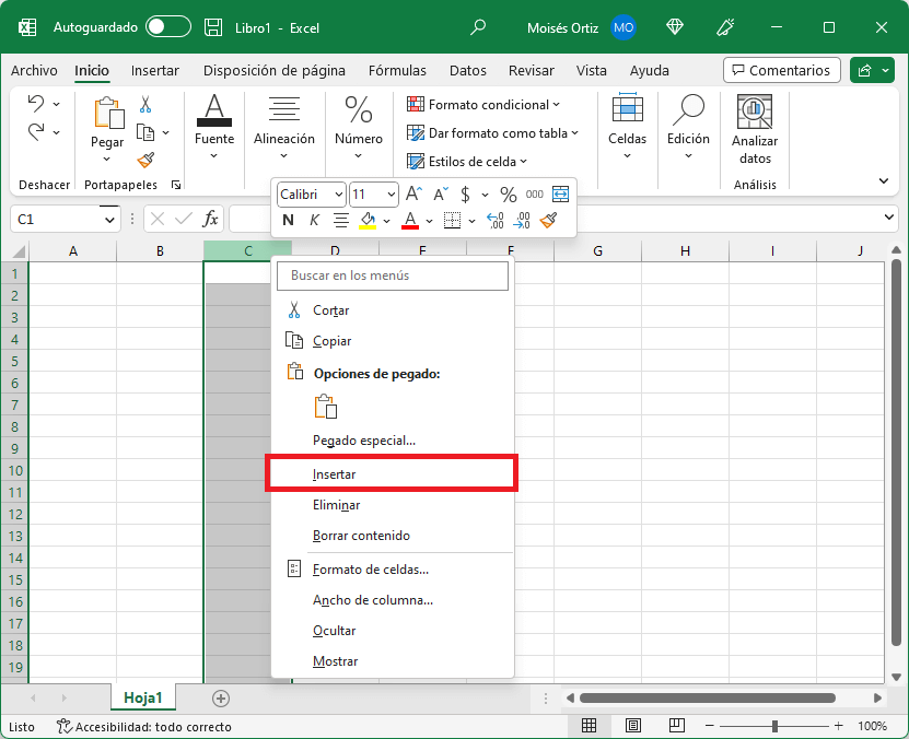 Cómo insertar columnas en Excel