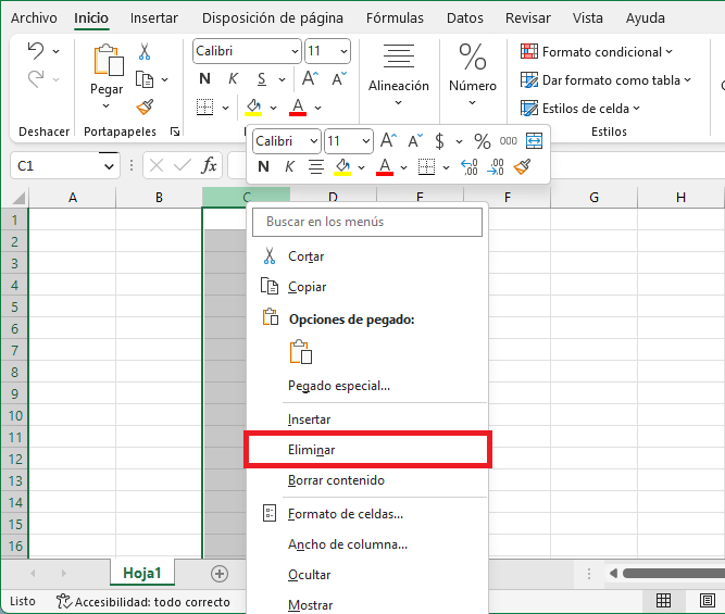 Cómo eliminar columnas en Excel
