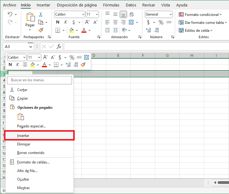 Cómo insertar filas en Excel
