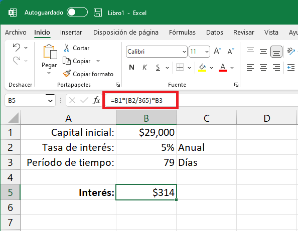 Ejemplos de cálculo de interés simple en Excel