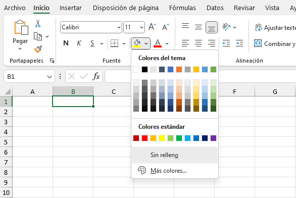 Botòn de comando Color de relleno en Excel