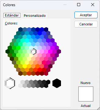 Paleta de colores en Excel