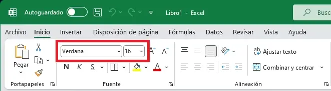 Excel mostrando la nueva fuente predeterminada