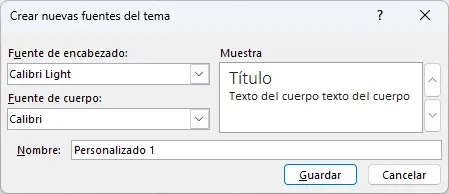 Cuadro de diálogo Crear nuevas fuentes del tema