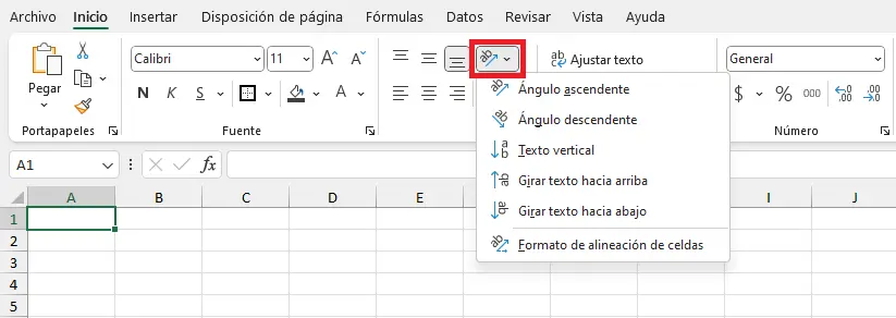 Comando Orientación en Excel