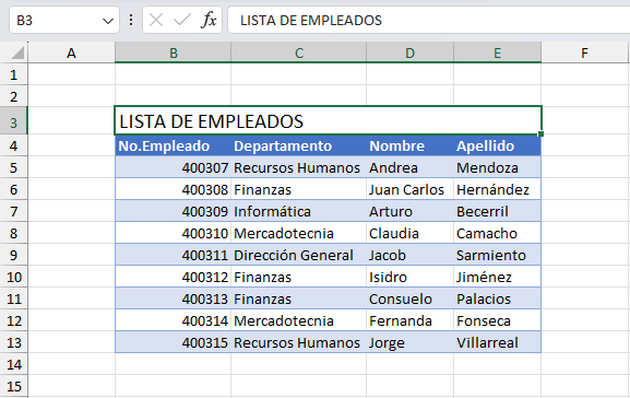 Ejemplo de combinación horizontal de celdas