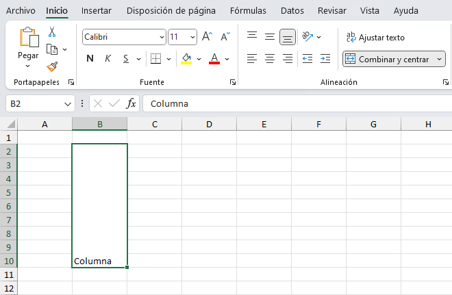 Comando Combinar celdas en Excel