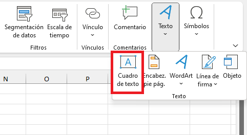 Insertar un cuadro de texto en Excel
