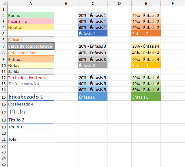 Ejemplos de estilos de celda en Excel