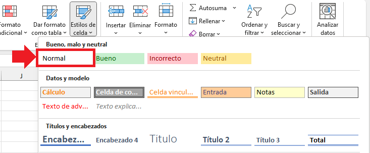 Como remover un estilo de celda en Excel