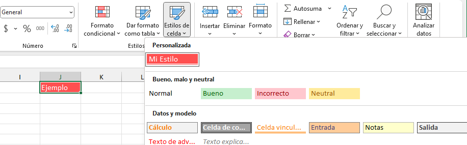 Ejemplo de aplicación del estilo de celda personalizado