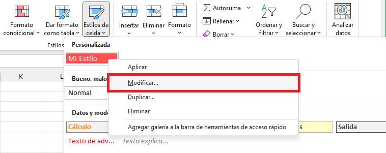 Modificar un estilo de celda en Excel