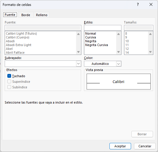 Configurando el formato de celdas para el estilo de tabla