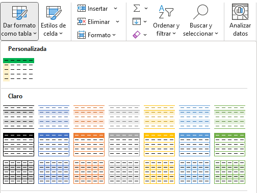 Estilo de tabla personalizado en Excel