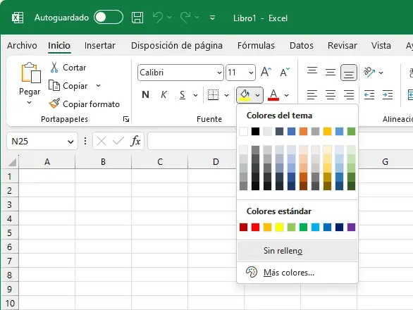 Comando Color de relleno en Excel
