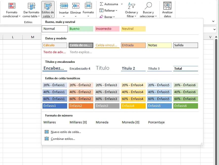 Estilos de celda en Excel