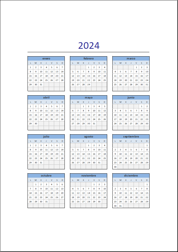 Calendario 2024 en Excel