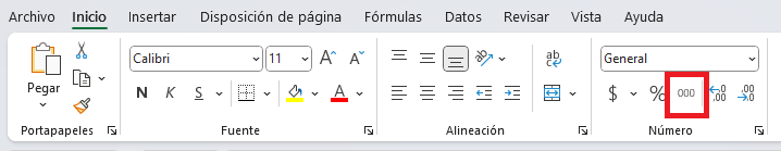 Separador de miles en Excel