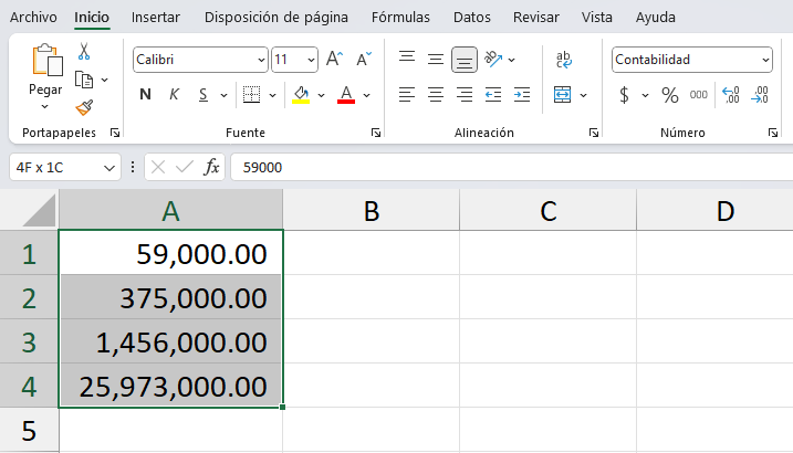 Números con estilo millares en Excel