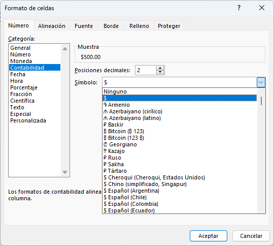 Símbolo de dólar en Excel