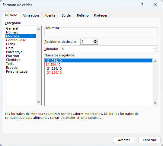 Formato Moneda en Excel